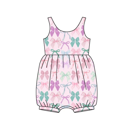 Preorder (moq 5)Baby Girls Pink Sleeveless Colorful Bows Ruffle Rompers 5.14