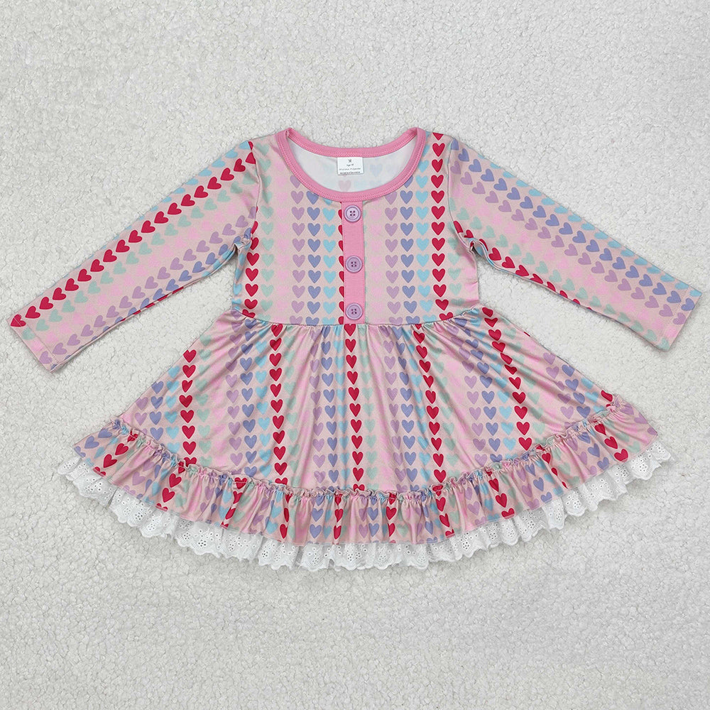 Baby Girls Dress Valentines Hearts Ruffle Knee Length Dresses GLD0877