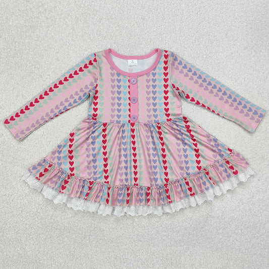Baby Girls Dress Valentines Hearts Ruffle Knee Length Dresses GLD0877
