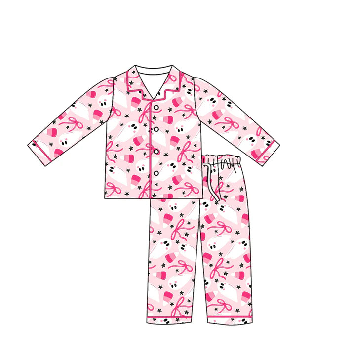 Preorder (moq 5)Baby Girls Halloween Ghost Candy Buttons Top Pants Pajamas 5.12
