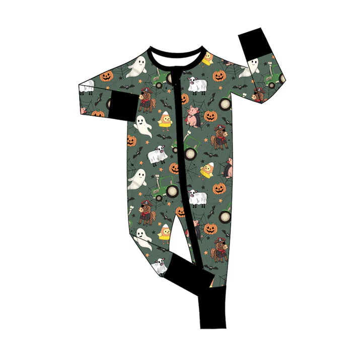 Preorder(moq 5)Baby Infant Boys Long Sleeves Ghost Pumpkins Halloween Zipper Rompers 7.30
