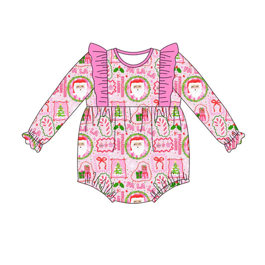 Preorder(moq 5)Baby Girls Pink Santa Candy Cane Plaid Ruffle Rompers 7.18