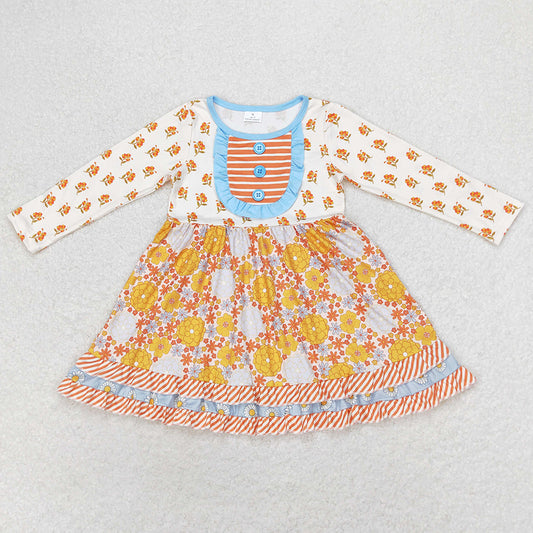 Baby Girls Dress Fall Ruffle Long Sleeve Knee Length Dresses GLD0531