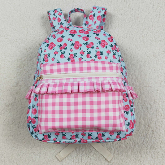 Baby Kids Girls Backpacks Pink Flowers Checkered Backpack Zip Back Bags BA0217 8.9