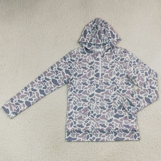 Adult Women Clothes Southern Camo Zip Pocket Hoodies Tops GT1708