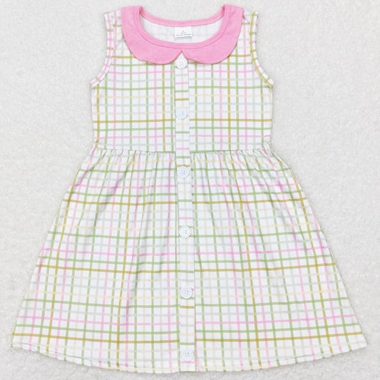 Baby Girls Dress Easter Green Pink Checkered Knee Length Dresses GSD0581