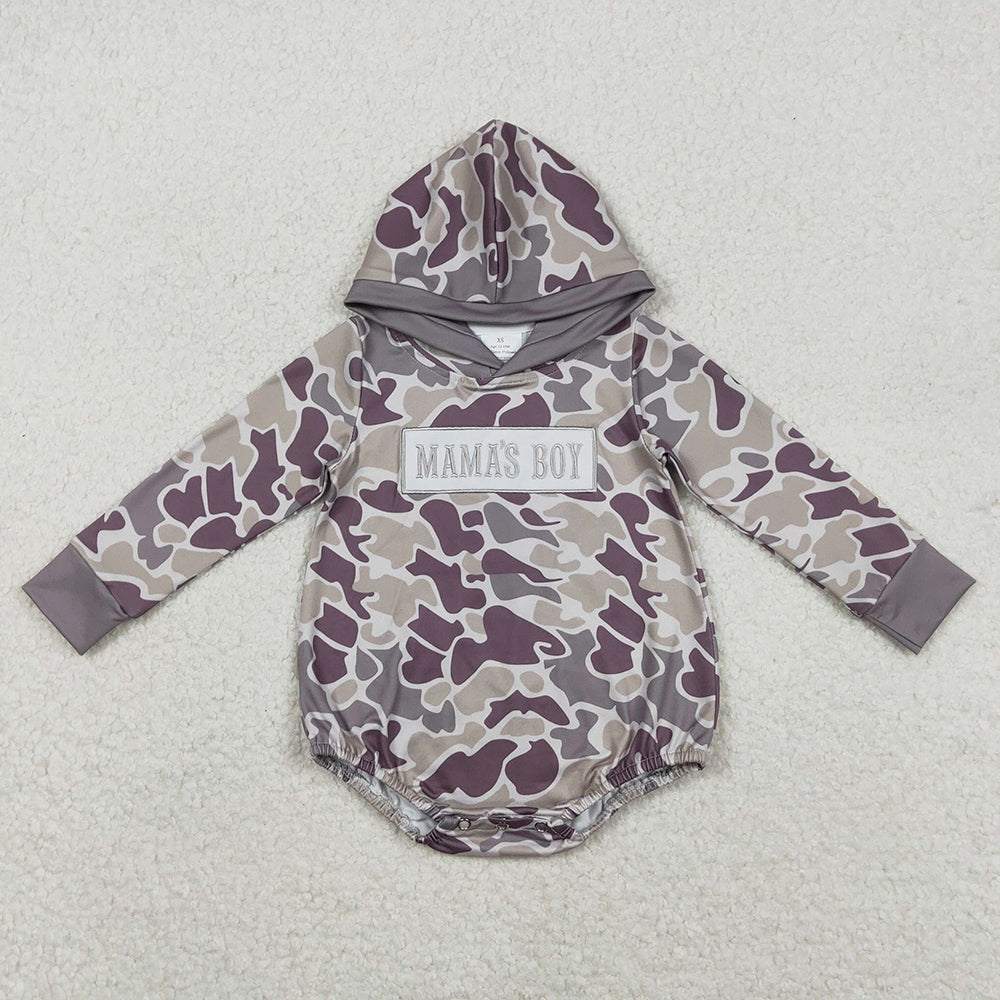 Baby Boys Rompers Embroidery Mama's Boy Grey Camo Hoodie Rompers LR2792 11.21