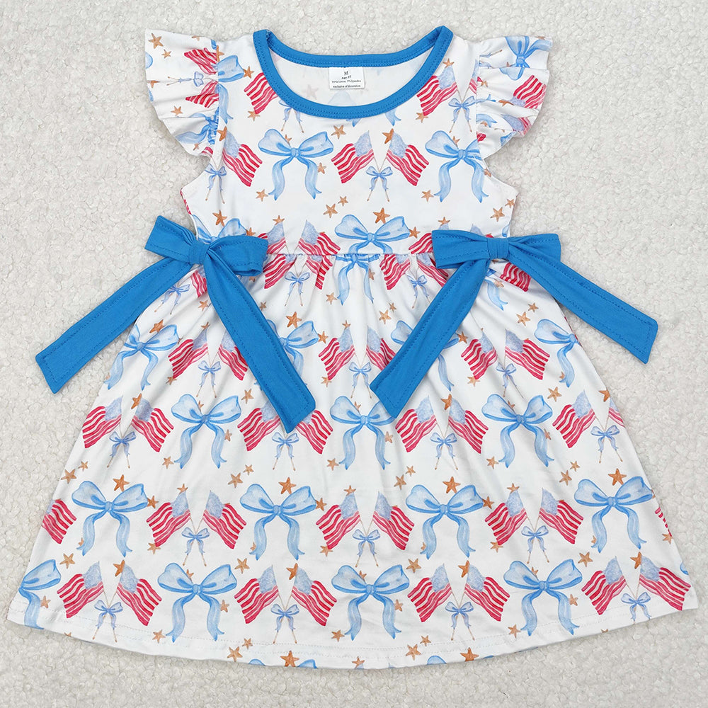 Baby Girls Dress 4th Of July Bows Flags Flutter Sleeve Knee Length Dresses GSD1825 3.13