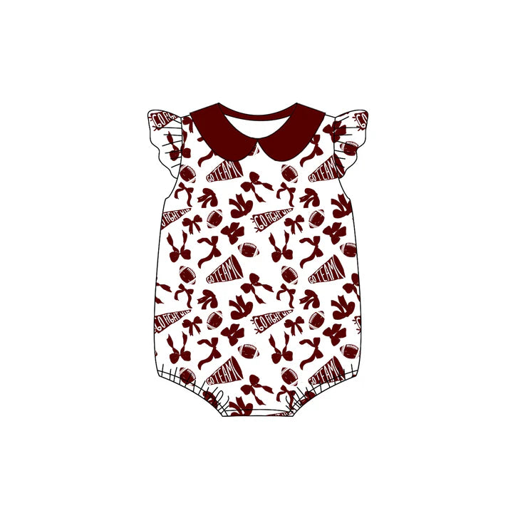 preorder(moq 5)Baby Infant Girls Wine Team Bow Flutter Sleeve Rompers 8.1