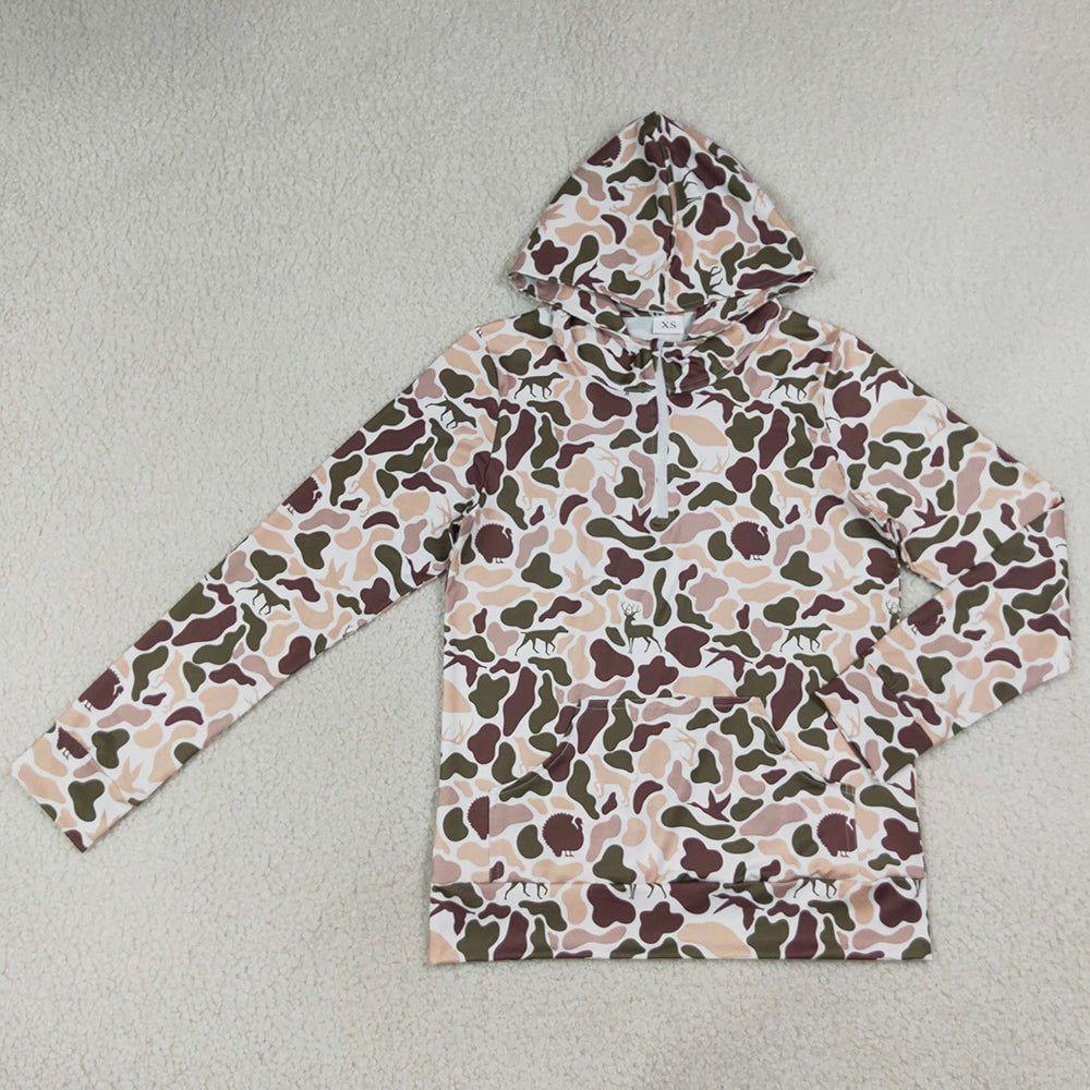 Adult Women Clothes Deer Ducks Dogs Camo Hunting Zip Pocket Hoodies Tops GT1711