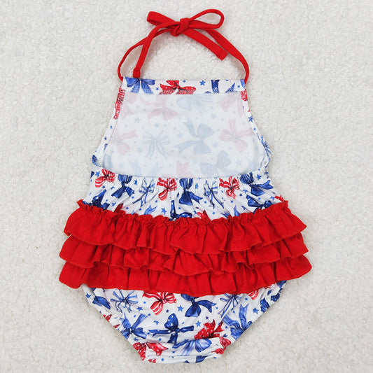 Baby Infant Girls Rompers Star 4th of July Bows Halter Rompers SR2591