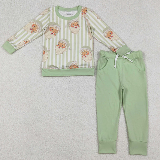 Baby Boys Clothes Green Stripe Santa Top Pockets Pants Christmas Clothes Sets BLP1074 10.1