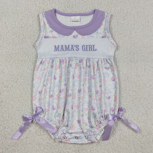 Baby Girls Rompers Embroidery Mama's Girl Sleeveless Lavender Floral Collar Bows Rompers SR3591 1.2