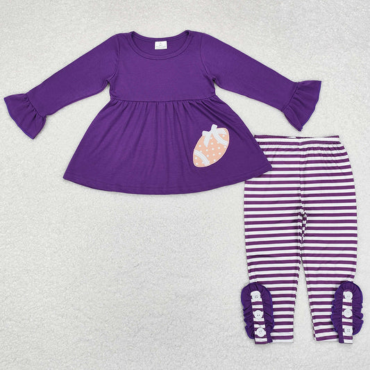 Baby Girls Clothes Purple Football Embroidery Tunic Tops Stripes Legging Sets GLP1590