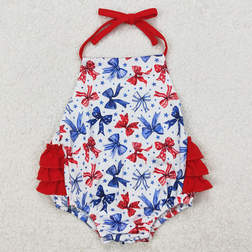 Baby Infant Girls Rompers Star 4th of July Bows Halter Rompers SR2591