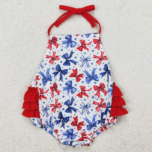 Baby Infant Girls Rompers Star 4th of July Bows Halter Rompers SR2591