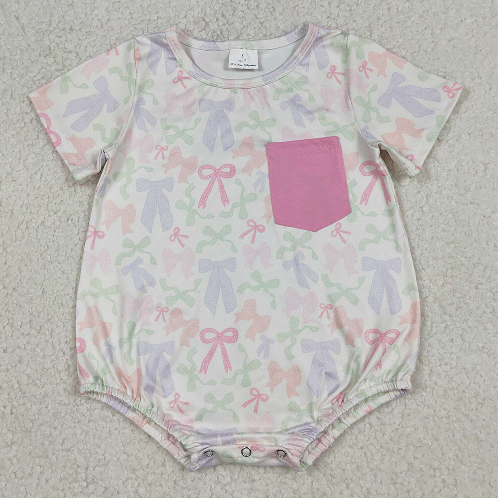 Baby Girls Rompers Short Sleeve Colorful Bows Pockets Ruffle Rompers SR3731 1.1