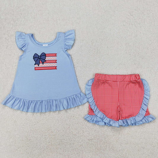 Baby Girls Clothes Flags Bows Tunic Ruffle Shorts Sets GSSO1822 3.13
