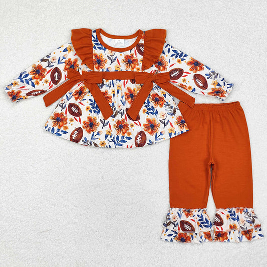 Baby Girls Clothes Fall Football Flowers Tunic Tops Ruffle Pants Sets GLP1607
