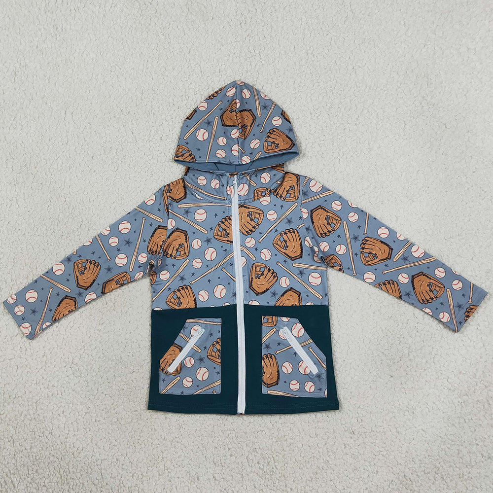 Baby Boys Baseballs Stars Pocket Zip Team Hoodie Jackets Top BT1342