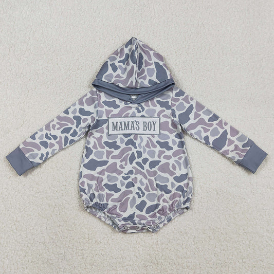 Baby Boys Hoodies Rompers Embroidery Mama's Boy Light Grey Camo Hoodie Rompers LR2794 12.5