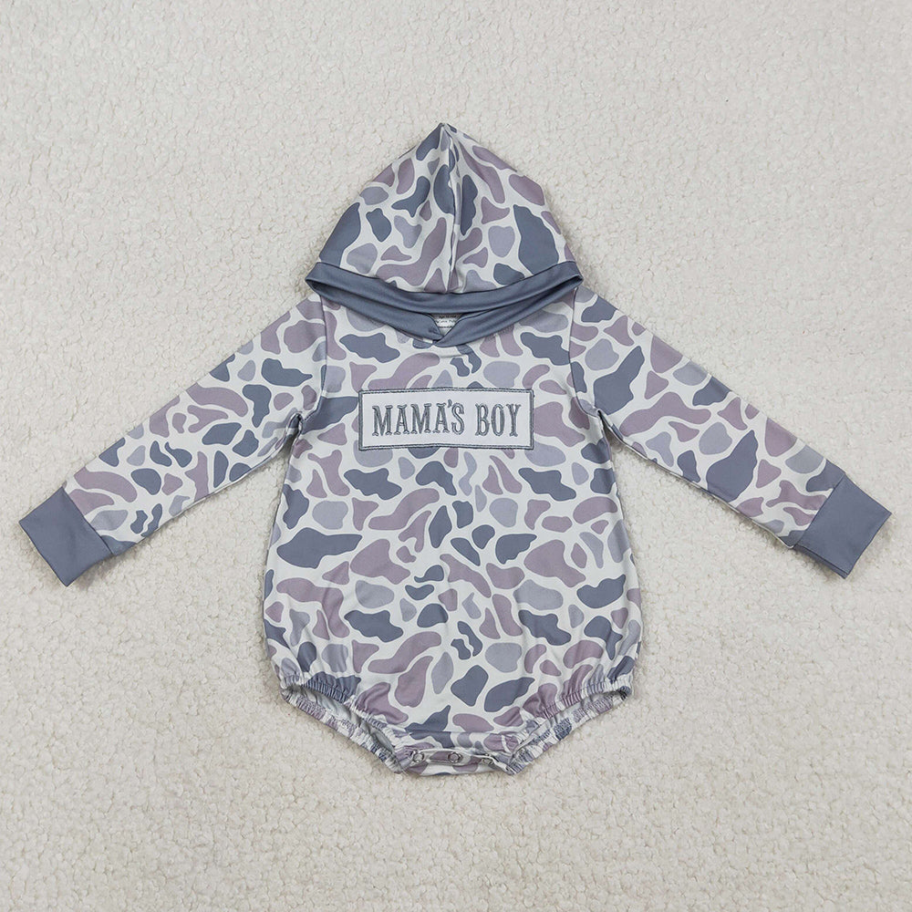 Baby Boys Hoodies Rompers Embroidery Mama's Boy Light Grey Camo Hoodie Rompers LR2794 12.5