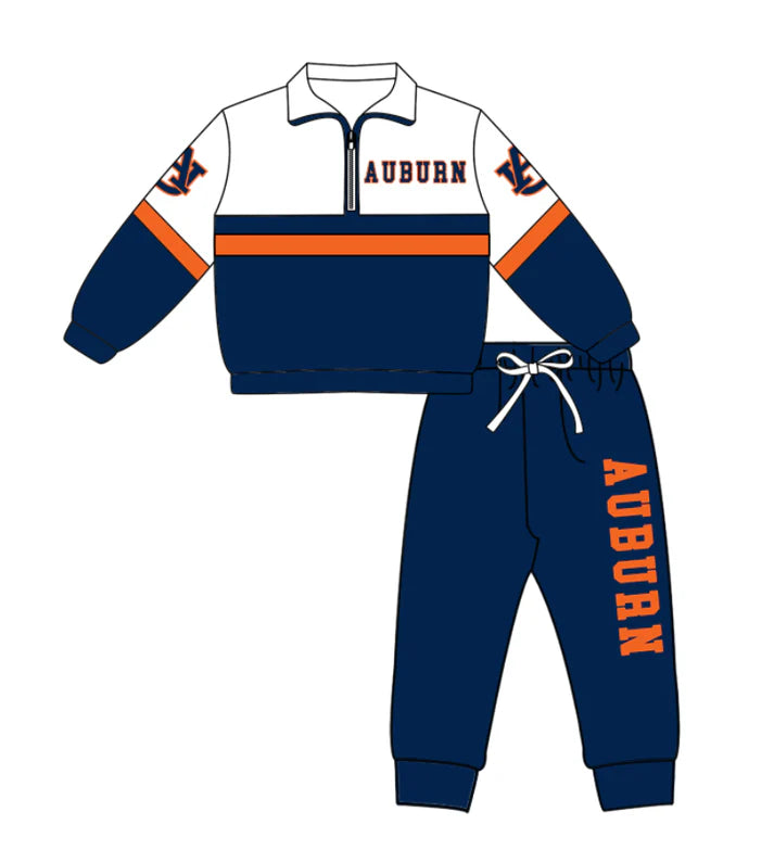Preorder (moq 5)Baby Boys Auburn Zipper Pullover Jogger Pants Team Clothes Set 1.6