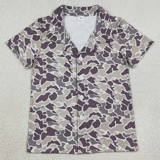 Adult Men Clothes Short Sleeve Southern Grey Camo Button Shirts Top BT1607