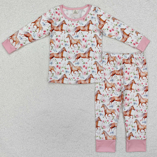 Baby Girls Pajamas Western Horse Shirt Pants Pajamas Sleepwear Sets GLP1831