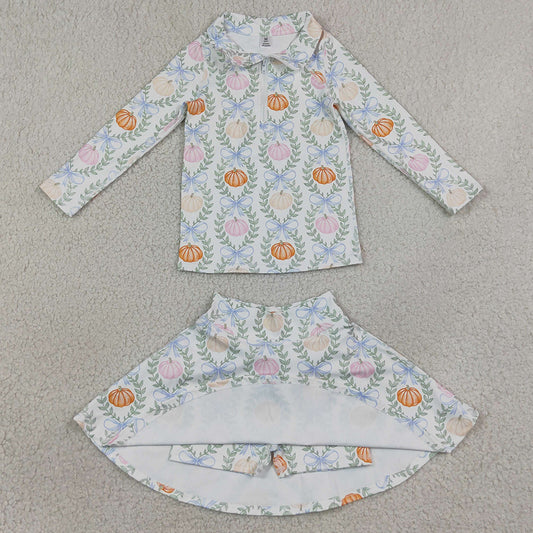 Baby Girls Clothes Pumpkins Bows Zip Pullover Skirt Short Fall Yoga Active Clothes Sets GLD1635
