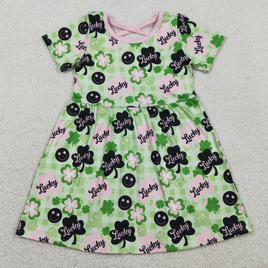 Baby Girls Dress Green Checked Clovers Lucky St Patrick Knee Length Dresses GSD2840