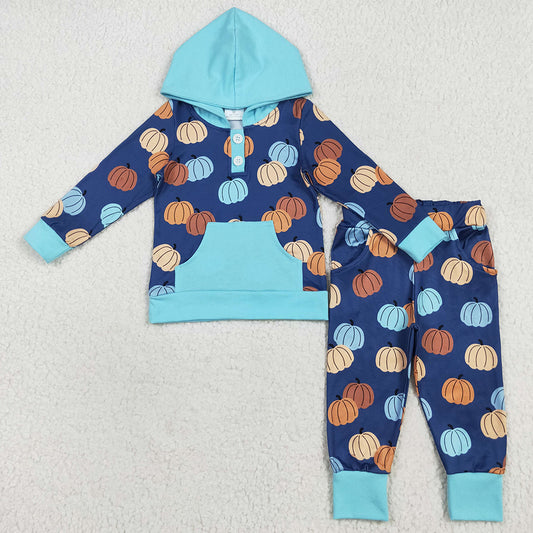 Baby Boys Clothes Colorful Pumpkins Pocket Button Hoodies Legging Pants Sets BLP1154 7.19