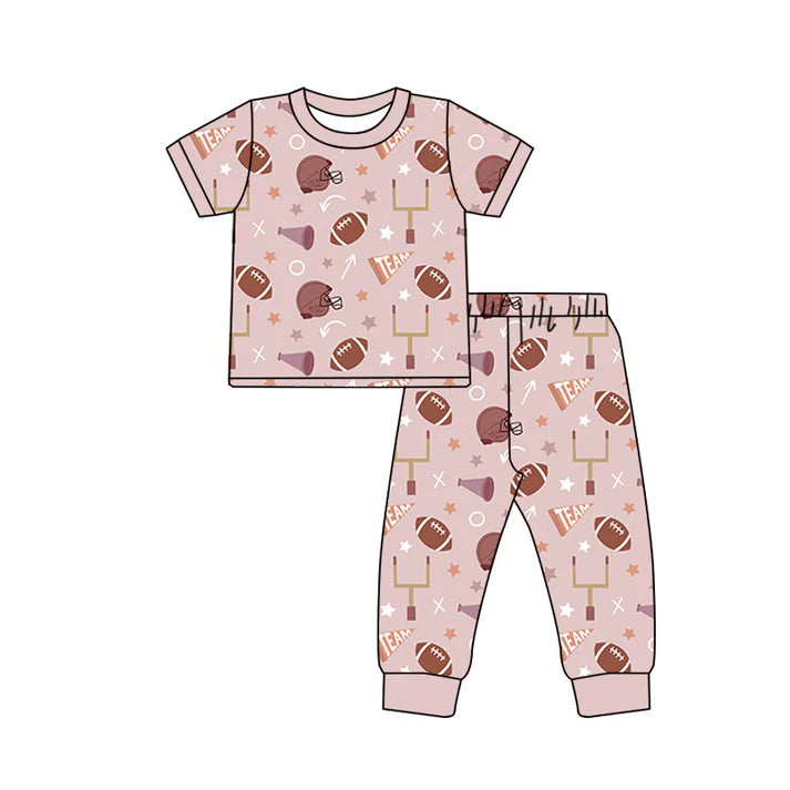 Preorder (moq 5)Baby Girls Lavender Short Sleeves Footballs Stars Top Pant Pajamas Set 6.2
