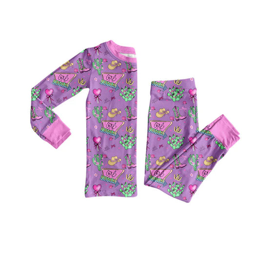 Preorder (moq 5)Baby Girls Boot Hats Hearts Cactus Top Pants Western Pajamas Sets 12.4