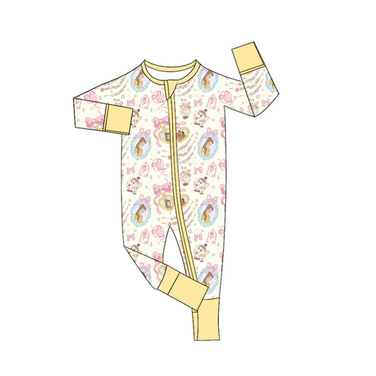 Preorder (moq 5)Baby Girls Cartoon Princess Zipper Footie Rompers 10.29