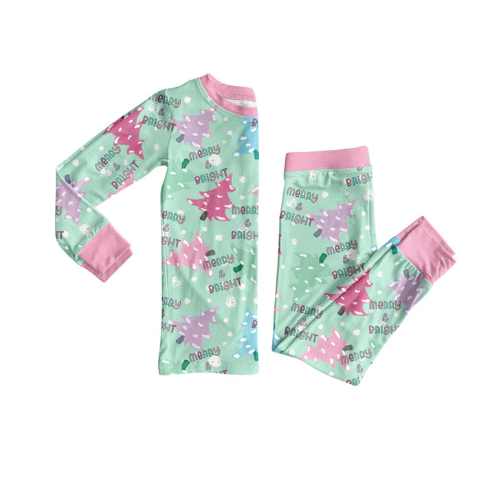 Preorder (moq 5)Baby Boys Long Sleeves Trees Merry Christmas Top Pant Pajamas Set 6.17
