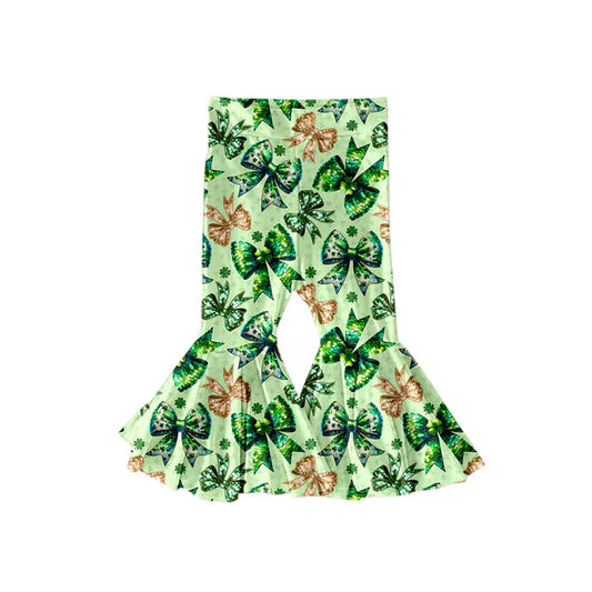Preorder(moq 5) Baby Girls Clovers Bows St Patrick Ruffle Bell Bottom Pants 11.14
