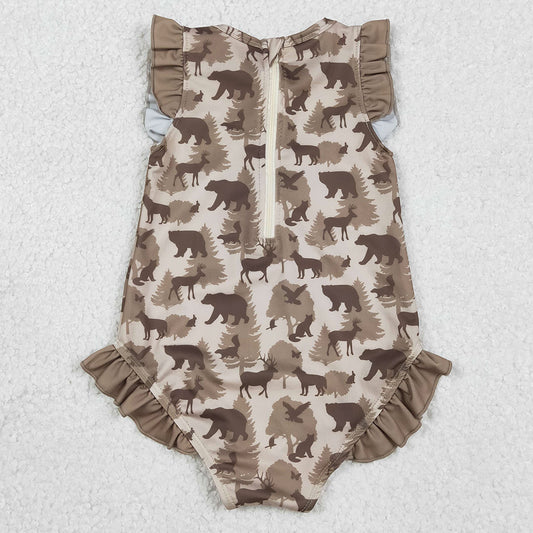 Baby Girls Swimsuits Southern Khaki Deer Bears Camo Ruffle Swimsuits S0599 1.2