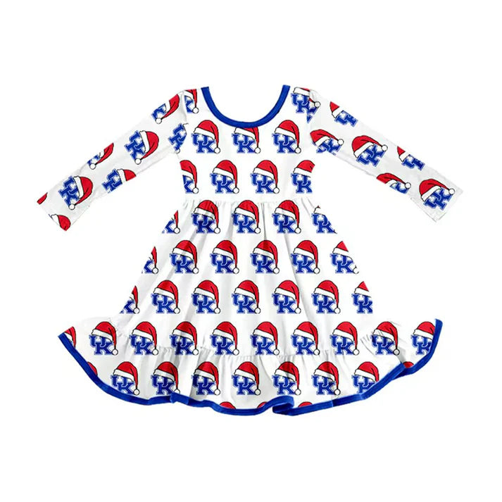 Preorder (moq 5)Baby Girls UK Team Team Christmas Ruffle Knee Length Dresses 8.11
