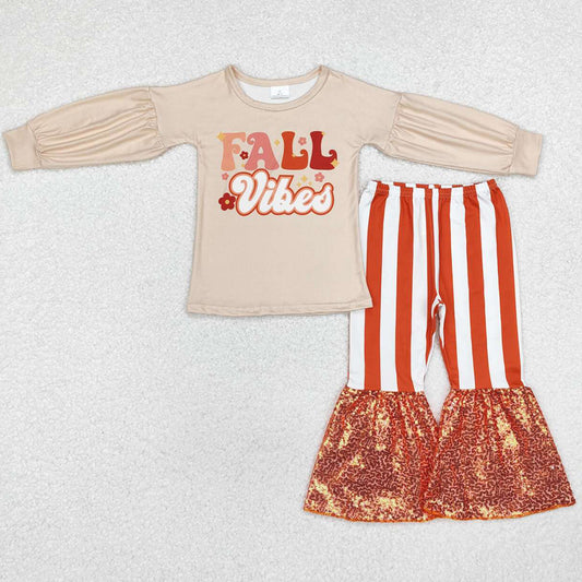 Baby Girls Clothes Fall Vibes Shirt Sequin Stripes Bell Pants Sets GLP1527