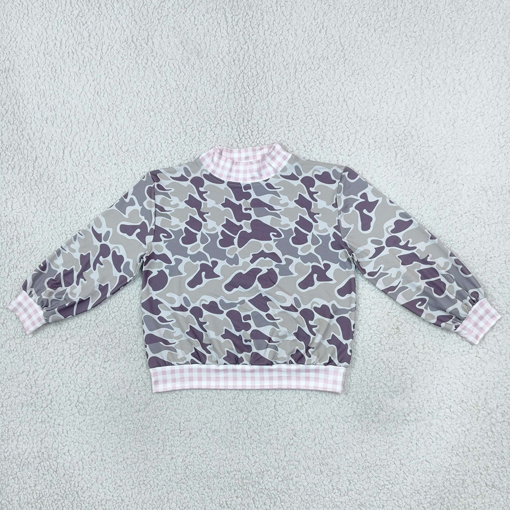 Baby Girls Clothes Long Sleeve Southern Grey Camo Pink Checked T-shirts Top GT1873