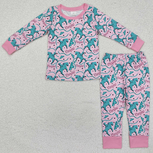Baby Girls Pajamas Western Cowgirl Horse Tops Pants Pajamas Clothes Sets GLP1911