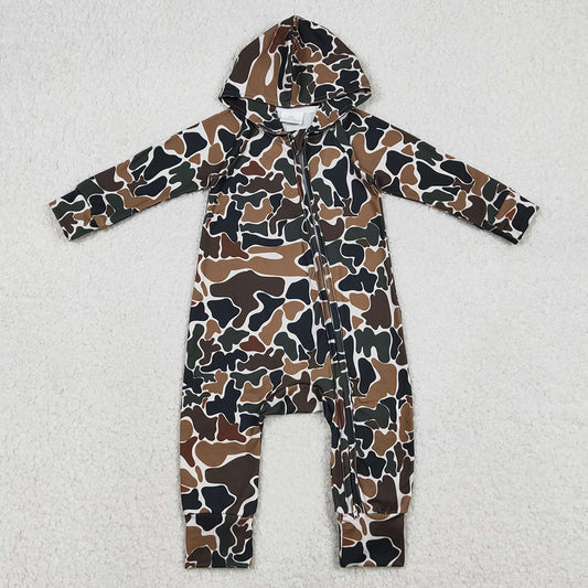 Baby Boys Rompers Southern Dark Brown Camo Hoodie Two Way Zip Convertible Rompers LR2815 12.9