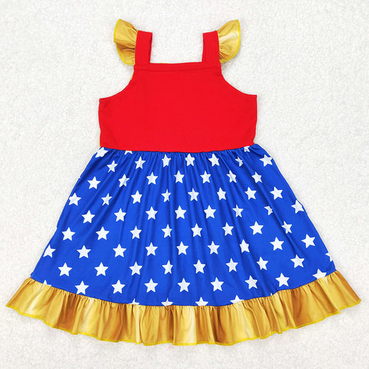 Baby Girls Dress Princess Blue Stars Knee Length Dresses GSD1877 3.18