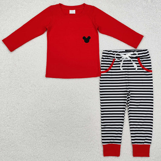 Baby Boys Clothes Red Pocket Top Stripes Pants Outfits BLP0796