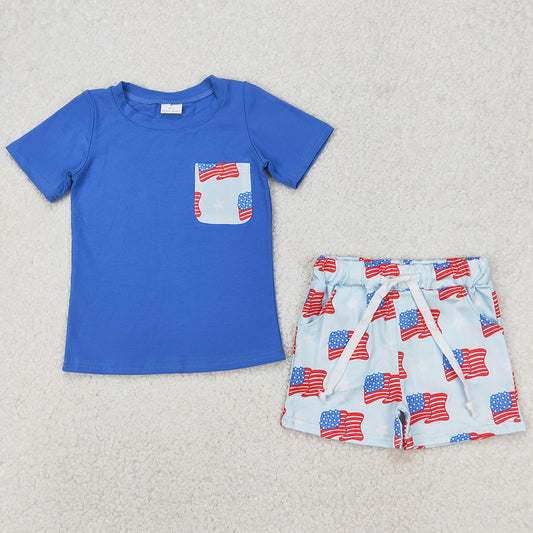 Baby Boys Clothes 4th of July Flags Pocket Shirts Shorts Clothes Sets BSSO1258