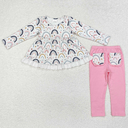 Baby Girls Clothes Rainbow Tunic Tops Legging Boutique Clothes Sets GLP1787