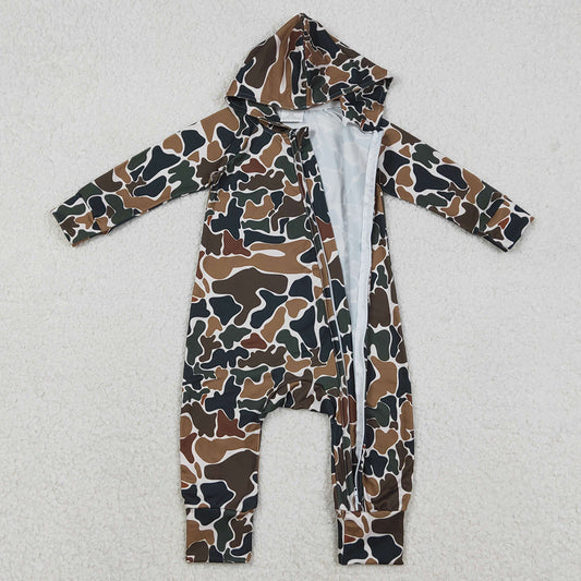 Baby Boys Rompers Southern Dark Brown Camo Hoodie Two Way Zip Convertible Rompers LR2815 12.9