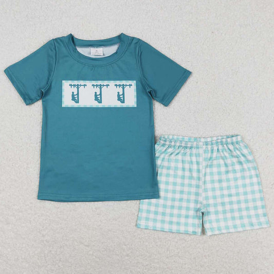Baby Boys Clothes Green Checkered Line Workers Shirt Shorts Sets BSSO0738