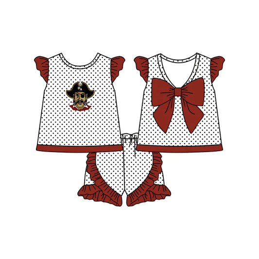 Preorder (moq 5)Baby Girls Wine RAIDERS Top Ruffle Shorts Team Sets 6.30